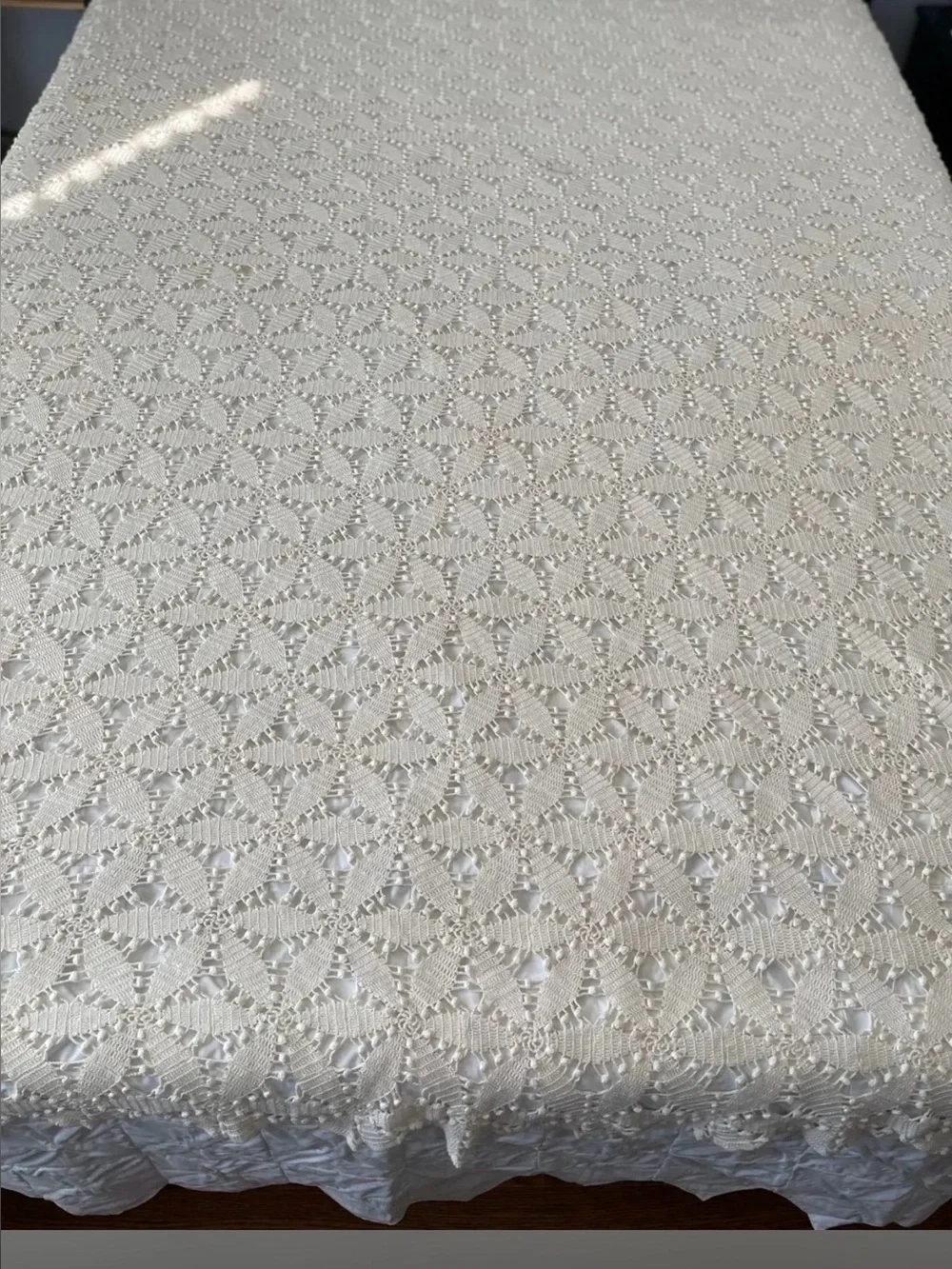 Vintage Hand Crocheted Hexagon Pattern Coverlet